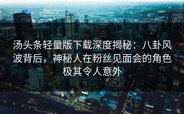 汤头条轻量版下载深度揭秘：八卦风波背后，神秘人在粉丝见面会的角色极其令人意外